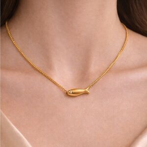Gold Fish Pendant Necklace